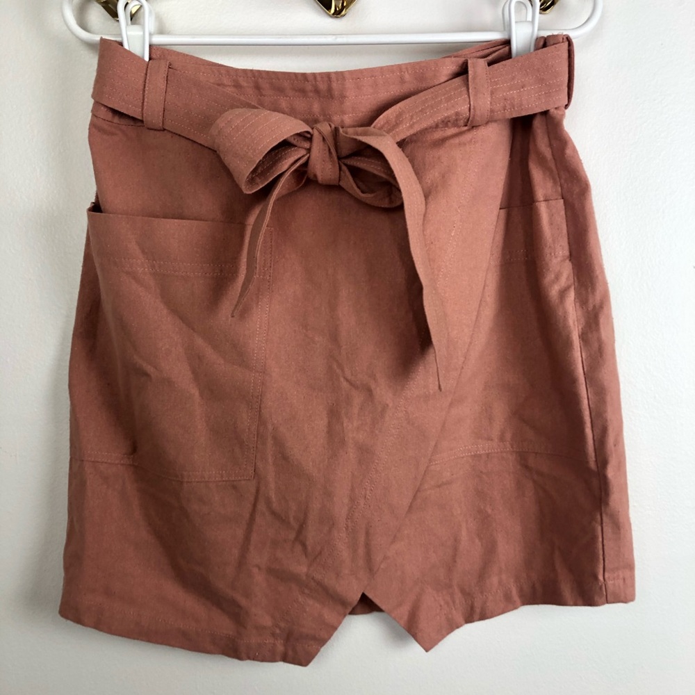 Madewell Terracotta Pink Raw Silk Wrap Skirt 8